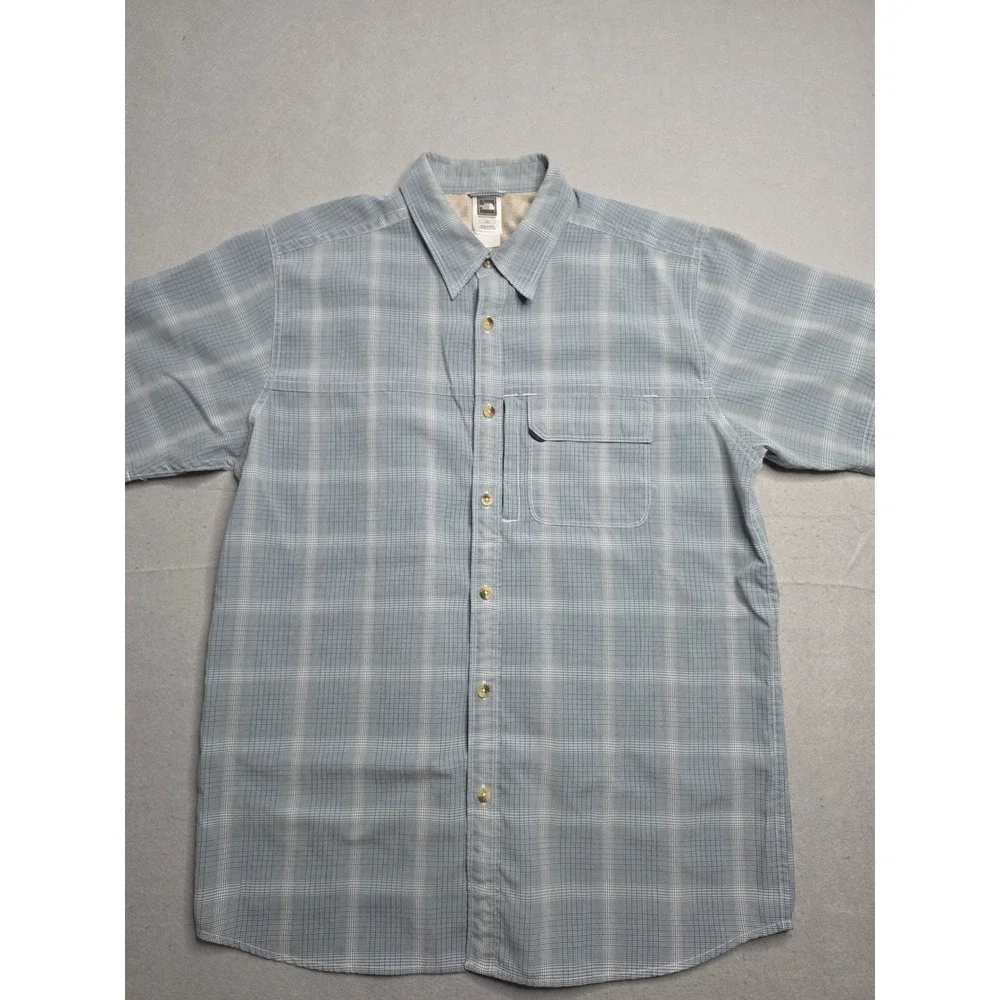 The North Face Shirt Mens Large Blue Plaid Pocket Short Sleeve Button-Up Outdoor